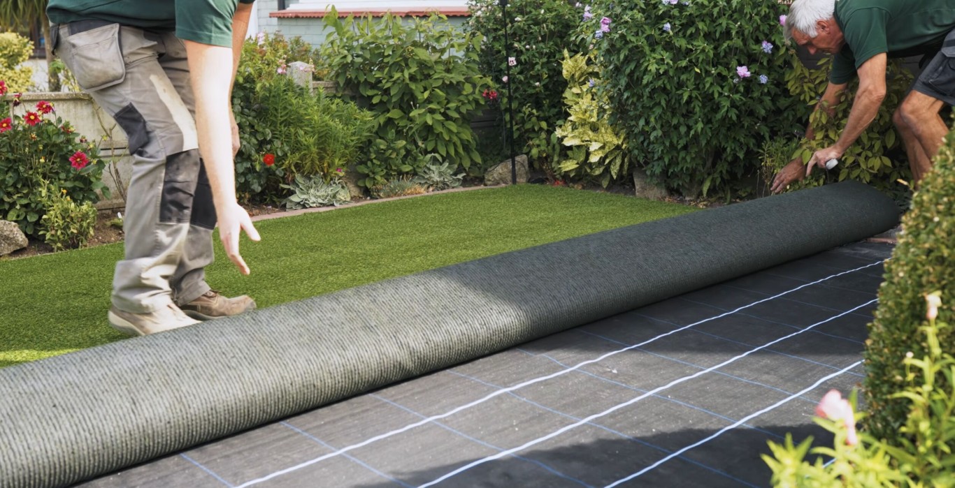 Artificial turf installation services in Santa Ana, CA with professional landscapers installing synthetic grass