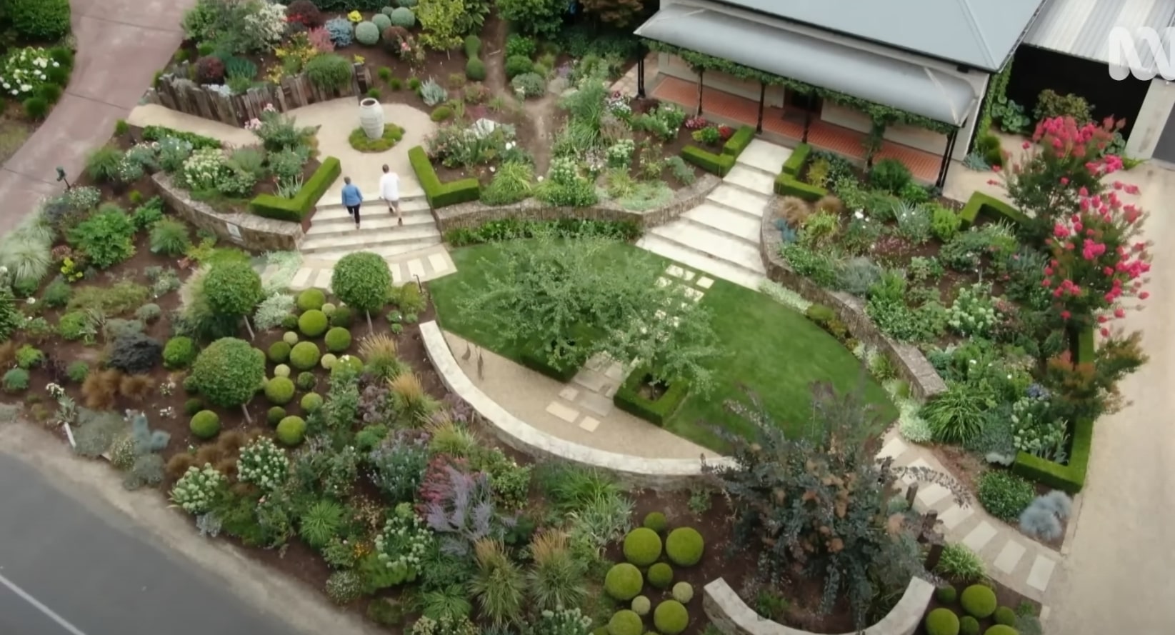 Professional Landscape Design Process and Garden Planning Detailed aerial view of professional landscape design showing garden layout and design planning